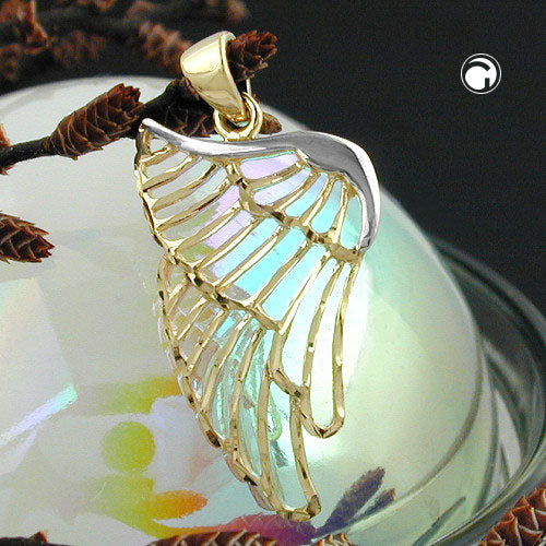 Hængende Angel Wings 24x14mm bicolor rhodiumbelagt diamant 9K GOLD