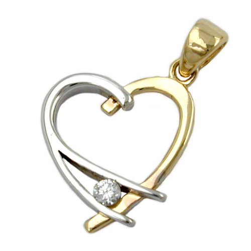 Vedhæng 14x13mm Heart Open Bicolor med Cubic Zirconia 9K GOLD