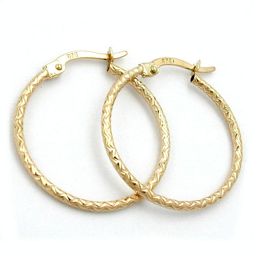 Ring ørering 23x1,5mm jernspændemønster Shiny Diamond 9K GULD