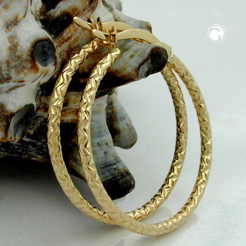 Ring ørering 23x1,5mm jernspændemønster Shiny Diamond 9K GULD