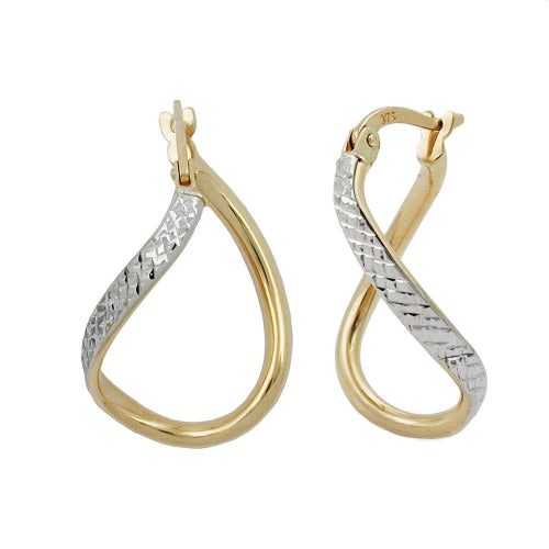 Ring ørering 23x2mm oval bicolor diamant buet 9 karat GULD