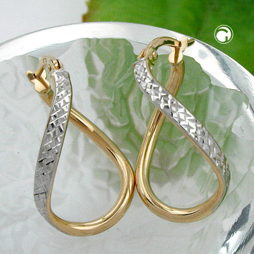 Ring ørering 23x2mm oval bicolor diamant buet 9 karat GULD