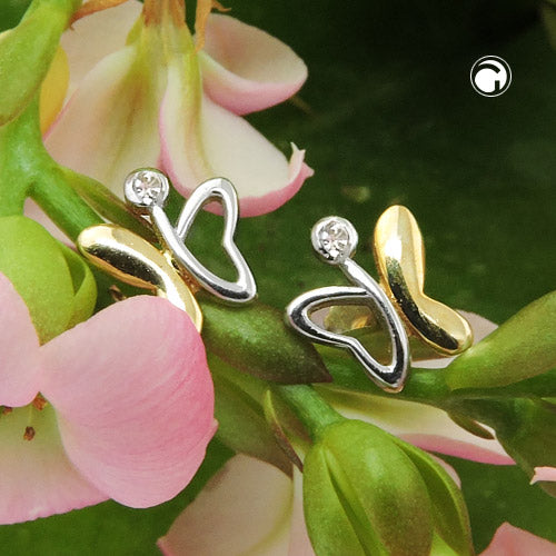 Ørestikker 8x7mm Butterfly Bicolor Shiny 9K GOLD