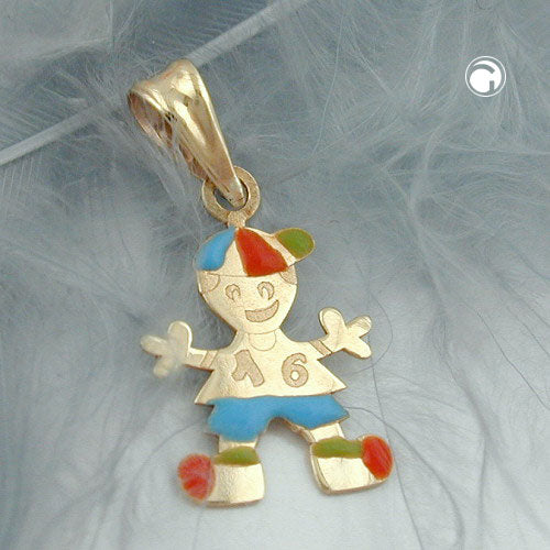 Vedhæng 14x10mm Boy Colored emaljeret 9K GULD