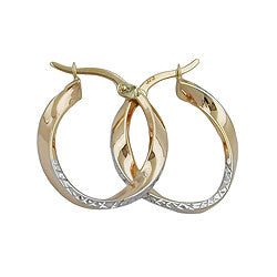 Ring ørering 20x3mm bicolor diamant buet 9K GULD