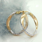 Ring ørering 20x3mm bicolor diamant buet 9K GULD