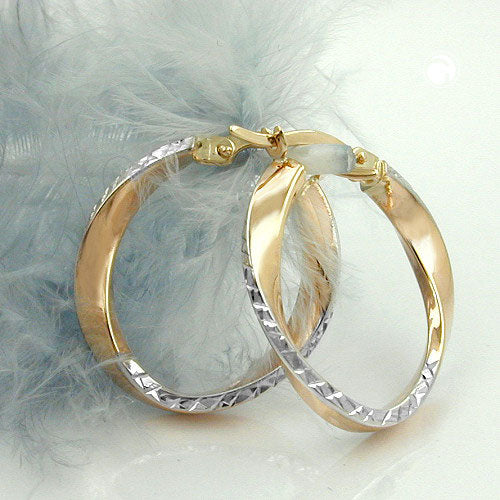 Ring ørering 20x3mm bicolor diamant buet 9K GULD