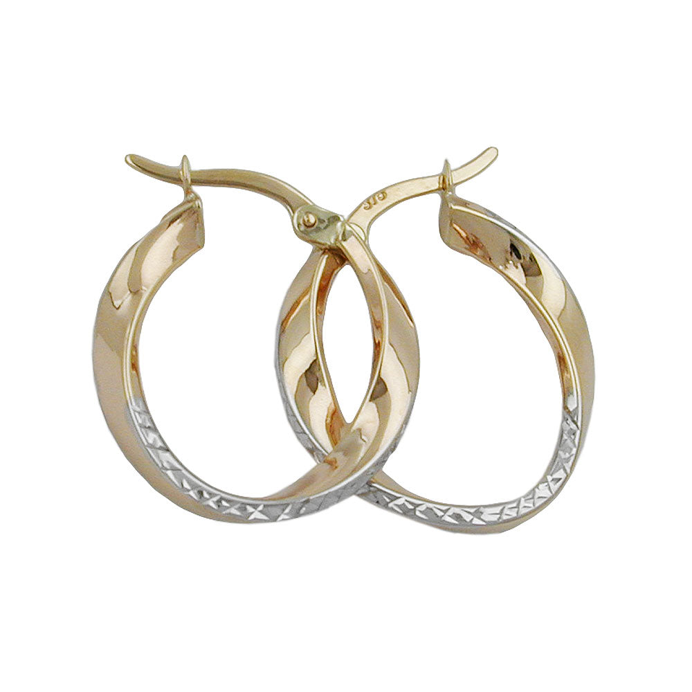 Ring ørering 20x3mm bicolor diamant buet 9K GULD