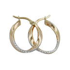 Ring ørering 20x3mm bicolor diamant buet 9K GULD