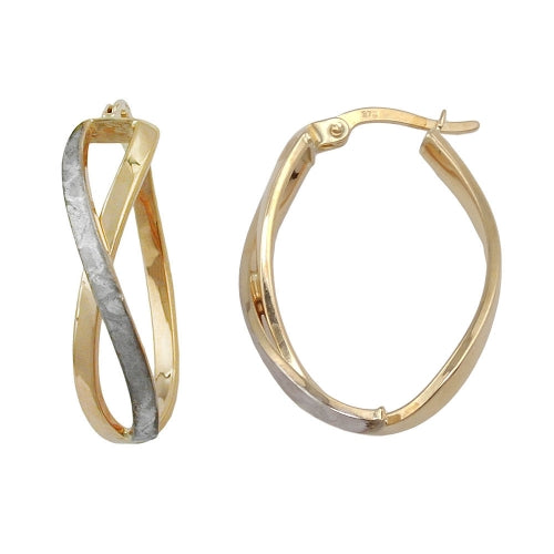 Ringørering 26x7mm krydset bicolor partium-rhodium-belagt frostet 9K GULD