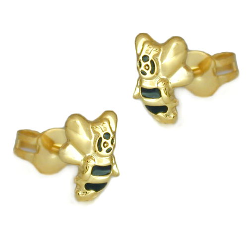 Ørestikker 7x6mm Bee Black Lakeret 9K GULD