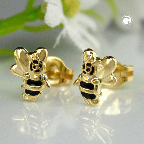 Ørestikker 7x6mm Bee Black Lakeret 9K GULD