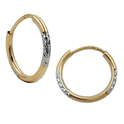 Hoop-øreringe 12x1mm bicolor rhodiumbelagt diamant 9ct GULD