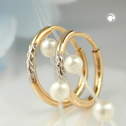 Hoop-øreringe 12x1mm bicolor rhodiumbelagt diamant 9ct GULD