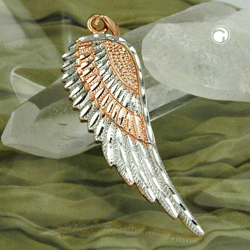 Vedhæng 36x13mm Angel Wings Bicolor Rhodium belagt 9K rosaguld