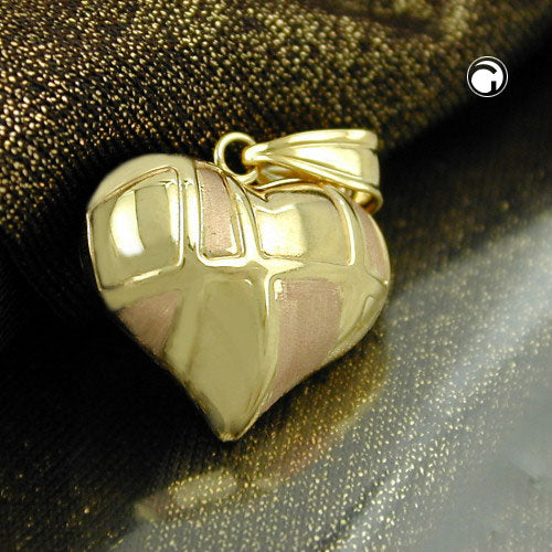 Vedhæng 15x16mm hjerte bicolor med rødguld, 9K GULD