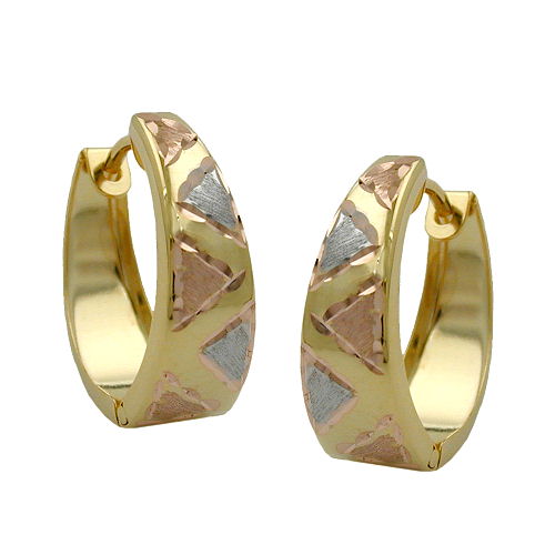Ring ørering 14x13x5mm Hængsel Trikolor Diamant 9K GULD
