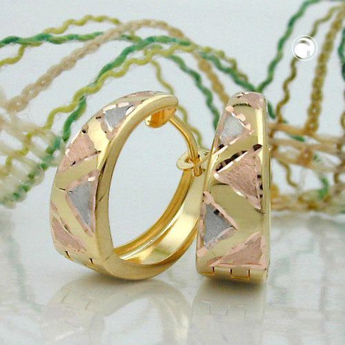 Ring ørering 14x13x5mm Hængsel Trikolor Diamant 9K GULD