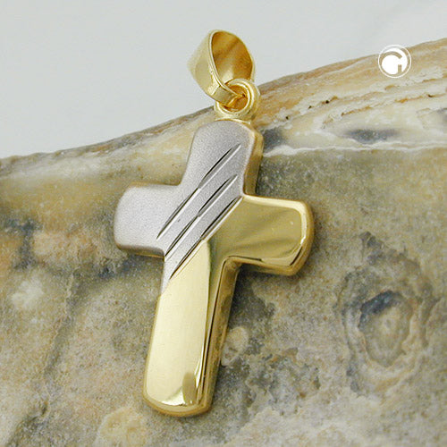 Vedhæng 16x12mm korsbicolor 9K GULD