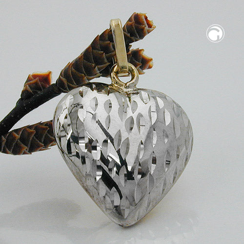 Vedhæng 14x13mm Heart bicolor diamantiseret 9K GULD