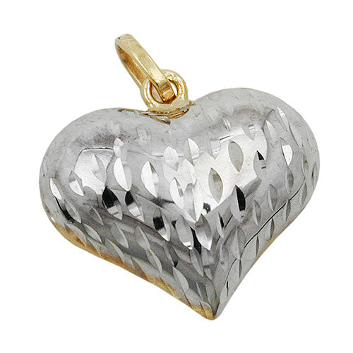 Vedhæng 14x16x6mm Heart bicolor diamantiseret 9K GULD