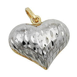 Vedhæng 14x16x6mm Heart bicolor diamantiseret 9K GULD