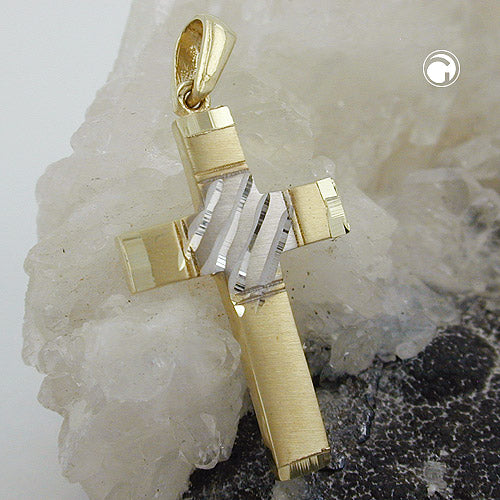 Vedhæng 20x14mm korsbicolor 9K GULD