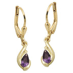 Leverback øreringe Øreringe 25x5mm Drop Amethyst 9K GULD