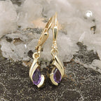 Leverback øreringe Øreringe 25x5mm Drop Amethyst 9K GULD