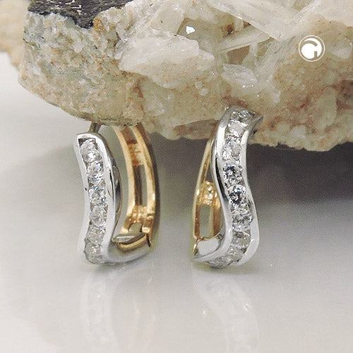 Ramme 12x3mm hængsel bicolor kubiske zirkoniaer, 9K GULD