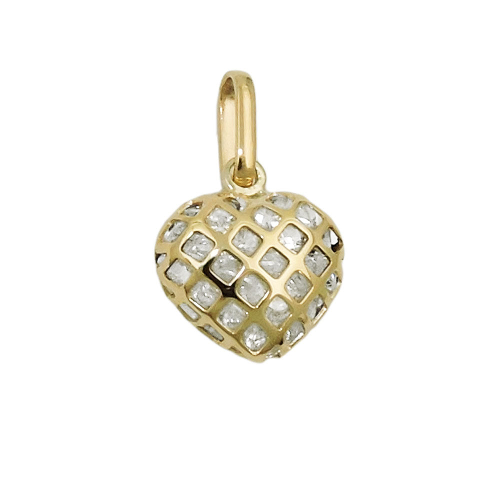 Vedhæng 11x12mm hjerte fyldt med små kubiske zirkonier 9K GULD