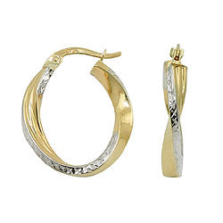 Ring ørering 20x18x3mm oval bicolor diamant buet 9Kt GULD