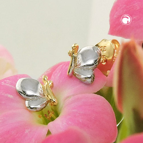 Stud Earring 6x5mm Butterfly bicolor blank 9K GOLD