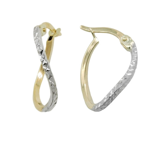 Ring ørering 17x12x1mm bicolor rhodiumbelagt diamant 9Kt GULD