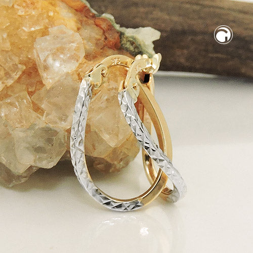Ring ørering 17x12x1mm bicolor rhodiumbelagt diamant 9Kt GULD