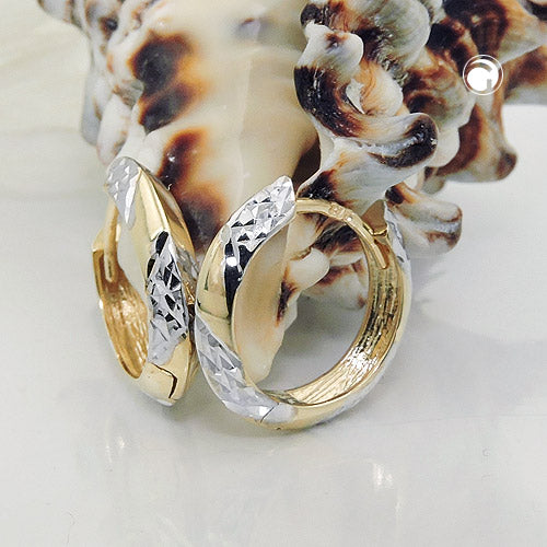 Ring 14x3mm hængsel kantet bicolor diamant 9Kt GULD