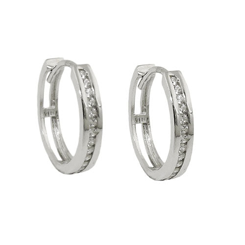 Ring ørering 14x3mm foldehængsel med kubiske zirkonia 9K hvidguld