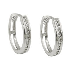 Ring ørering 14x3mm foldehængsel med kubiske zirkonia 9K hvidguld