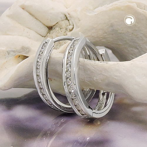 Ring ørering 14x3mm foldehængsel med kubiske zirkonia 9K hvidguld
