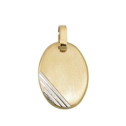 Vedhæng 18x13mm Graveringsplade oval bicolor rhodiumbelagt diamant 9K GULD