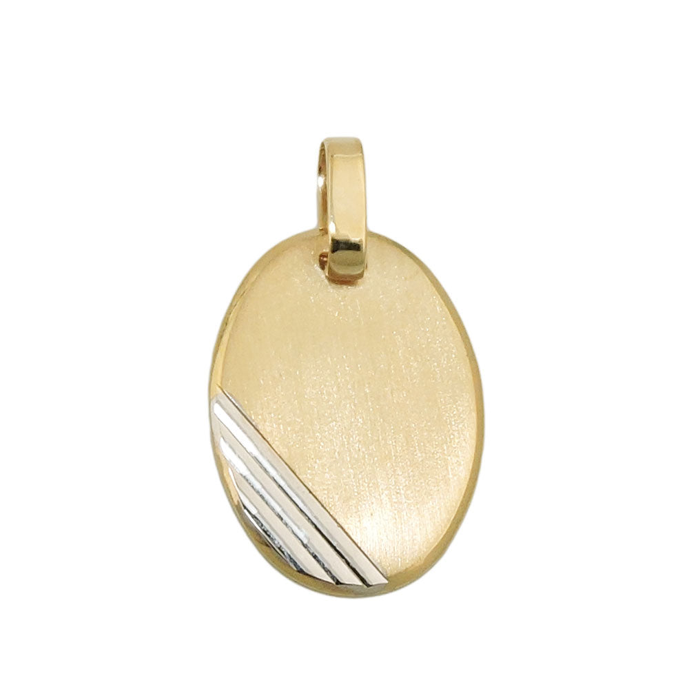 Vedhæng 18x13mm Graveringsplade oval bicolor rhodiumbelagt diamant 9K GULD