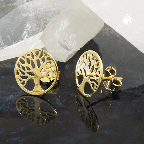 Ørestikker 10mm Tree of Life filigran Skinnende 9K GULD