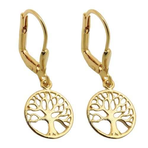 Leverback øreringe Øreringe 26x10mm Tree of Life Skinnende 9K GULD