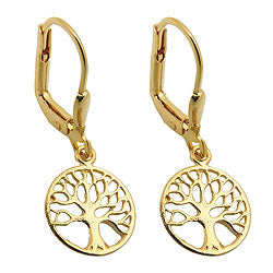 Leverback øreringe Øreringe 26x10mm Tree of Life Skinnende 9K GULD
