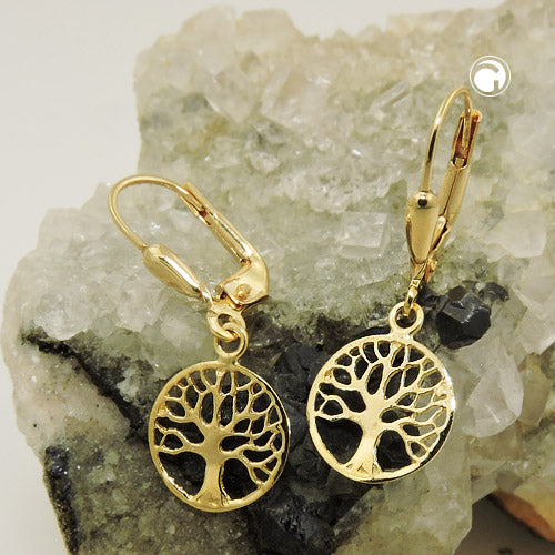 Leverback øreringe Øreringe 26x10mm Tree of Life Skinnende 9K GULD