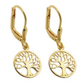 Leverback øreringe Øreringe 26x10mm Tree of Life Skinnende 9K GULD