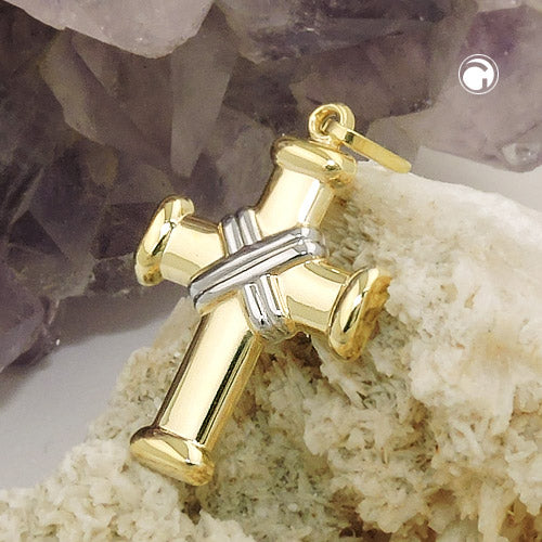 Vedhæng 20x15mm korsbicolor 9K GULD