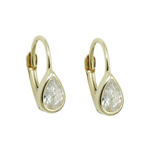 Leverback øreringe 14x5mm Drop Cubic Zirconia Hvid 9K GULD