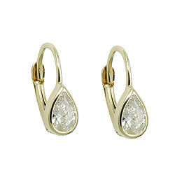 Leverback øreringe 14x5mm Drop Cubic Zirconia Hvid 9K GULD