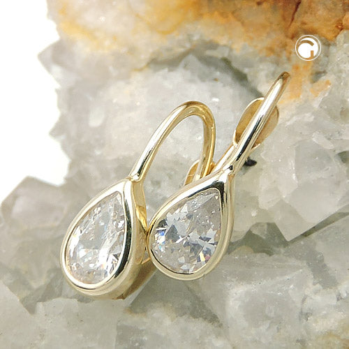 Leverback øreringe 14x5mm Drop Cubic Zirconia Hvid 9K GULD